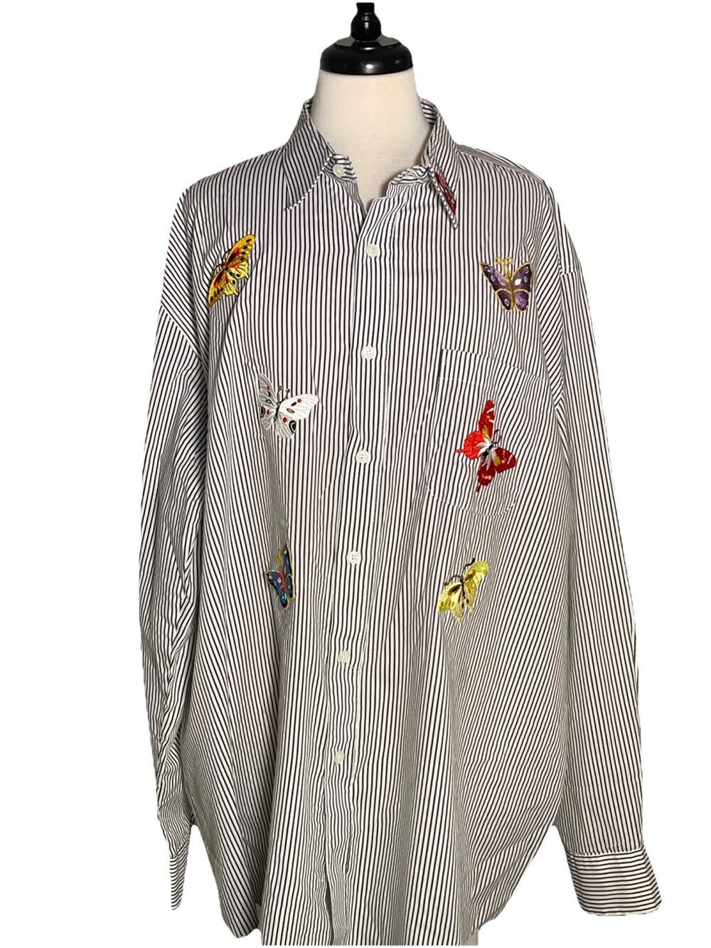 Vintage Mili Designs Stripe Button Down Butterfly / Rhinestone Blouse 1X